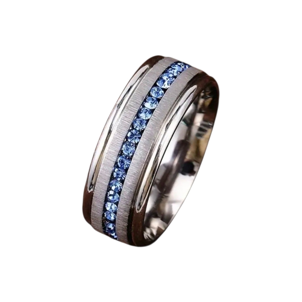 New Men's Stainless Steel Band Ring with Blue Cubic Zirconia Row Size 11 - Picture 3 of 3